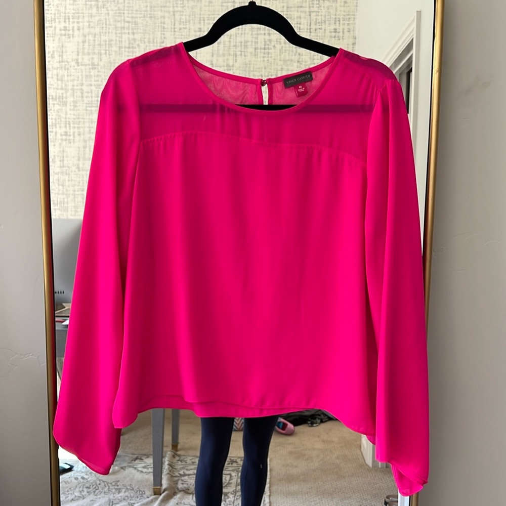 Vince Camuto hot pink sheer yolk top